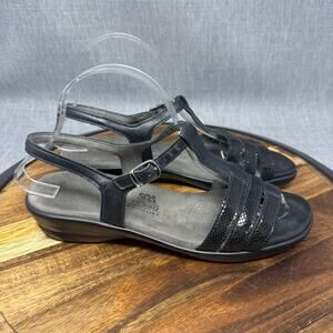 SAS Sandals Women's 9.5 Capri T Strap Ankle Tripad Comfort Ortho Black